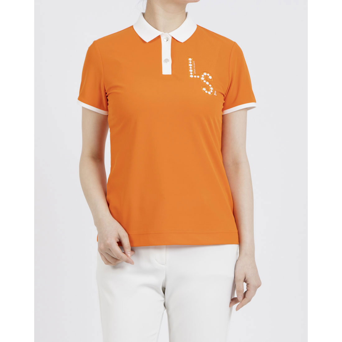 LANVINSPORT デザインロゴ刺繍半袖ポロシャツ【Sunscreen NIR/吸汗速乾】 オレンジ 38 LANVINSPORT デザインロゴ刺繍半袖ポロシャツ【Sunscreen NIR/吸汗速乾】 オレンジ 38