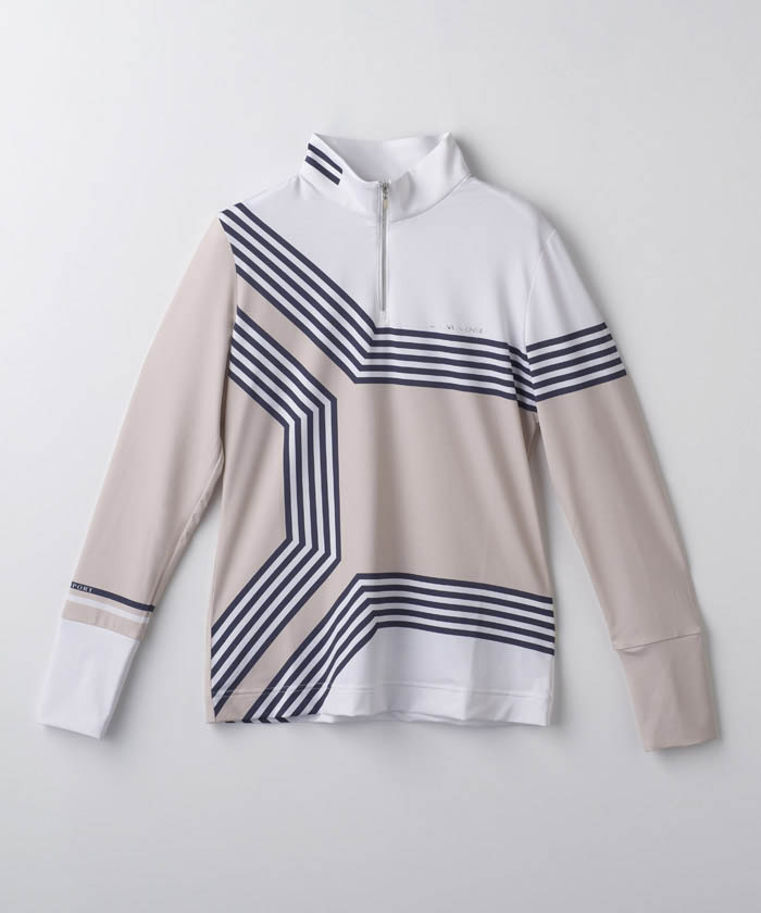 LANVINSPORT 幾何学柄プリントハーフジップ長袖シャツ【Sunscreen NIR/吸汗速乾】 ベージュ 40