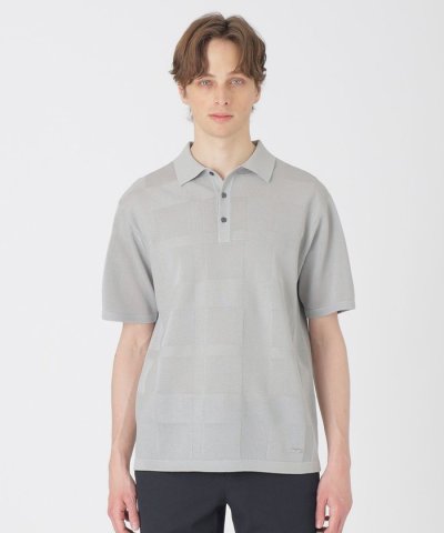 ハイツイストシャドーチェックニットポロシャツ