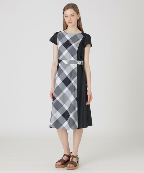 クレストブリッジチェックライトクロッシングツイル切替ドレス  