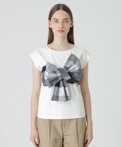 コンパクトピマスムースチェックリボンTシャツ