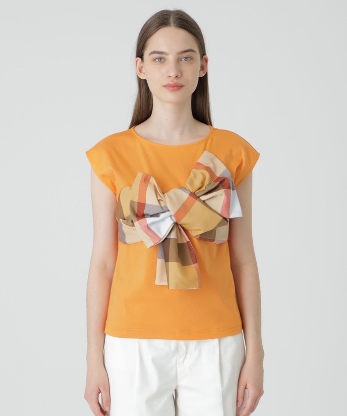 コンパクトスーピマスムースチェックリボンTシャツ コンパクトピマスムースチェックリボンTシャツ(508035679)｜阪急百貨店