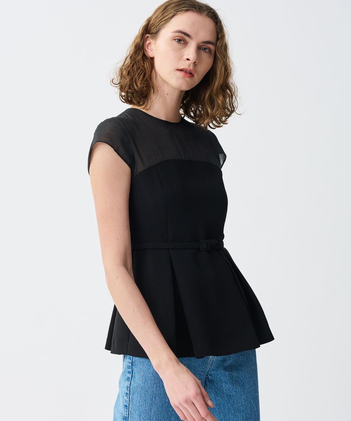 UNCRAVE 【防シワ・洗濯機洗い可】ウォッシャブルダブルクロス ビスチェブラウス(フレンチス ブラック 2 UNCRAVE 【防シワ・洗濯機洗い可】ウォッシャブルダブルクロス ビスチェブラウス(フレンチス ブラック 2