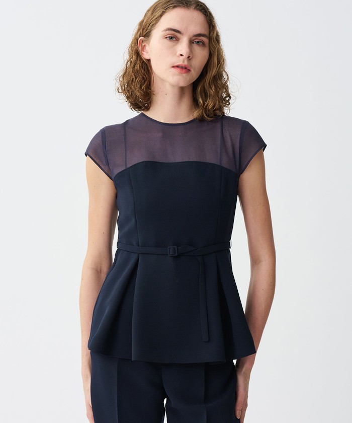 UNCRAVE 【防シワ・洗濯機洗い可】ウォッシャブルダブルクロス ビスチェブラウス(フレンチス ネイビー 2 UNCRAVE 【防シワ・洗濯機洗い可】ウォッシャブルダブルクロス ビスチェブラウス(フレンチス ネイビー 2