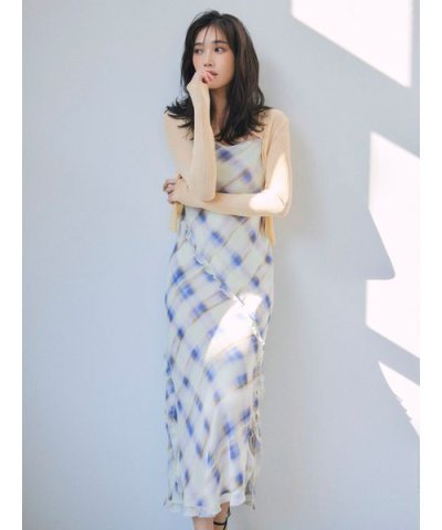 レーヨンシフォンラッフルプリントキャミワンピ