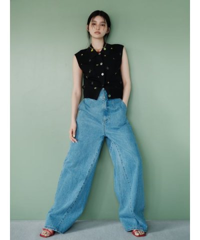 ハイウエストバックルデニムパンツ