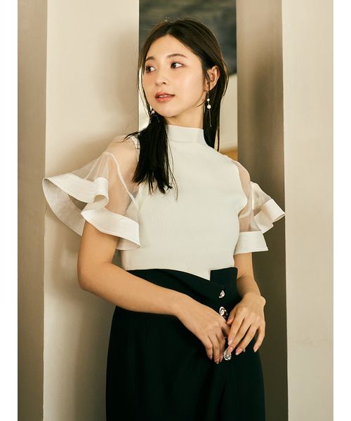 FRAYI.Dニットセーター アシメタックドレープデコルテリブニット(ニット)｜トップス