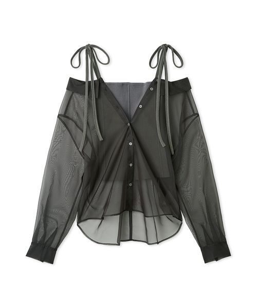 FRAY I.D ショルダーリボンニットレイヤードシャツ　タグ付き　GRW FRAY I.D ＼SALE50%OFF／即日発送/FRAY フレイアイディー