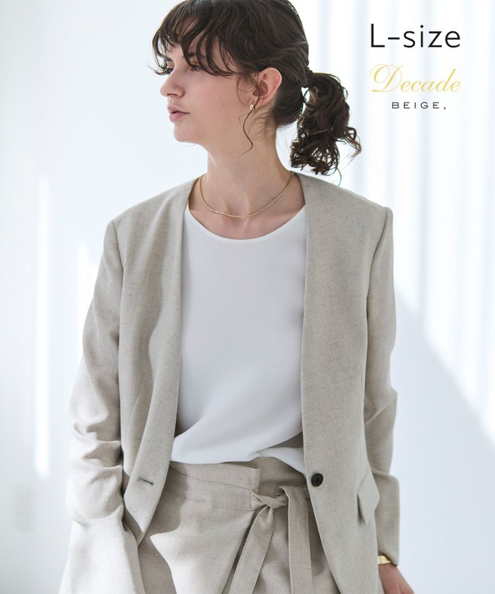 BEIGE 【洗える・L−size】CAROLE / リネンライクノーカラーハーフ丈ジャケッ SAND 8 BEIGE 【洗える・L−size】CAROLE / リネンライクノーカラーハーフ丈ジャケッ SAND 8
