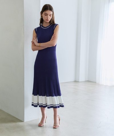 コットンボーダー ニットワンピース