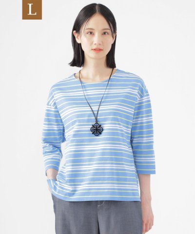 【L】【ウォッシャブル】ジャカードボーダーシルケット　プルオーバー