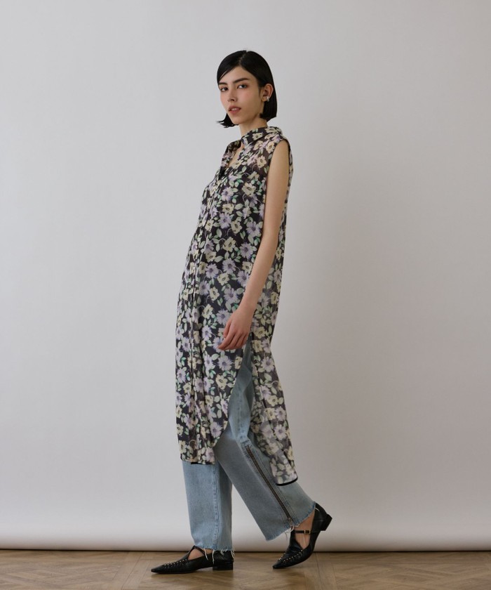 GRACECONTINENTAL フラワーロングシャツ ブラック 38 GRACECONTINENTAL フラワーロングシャツ ブラック 38