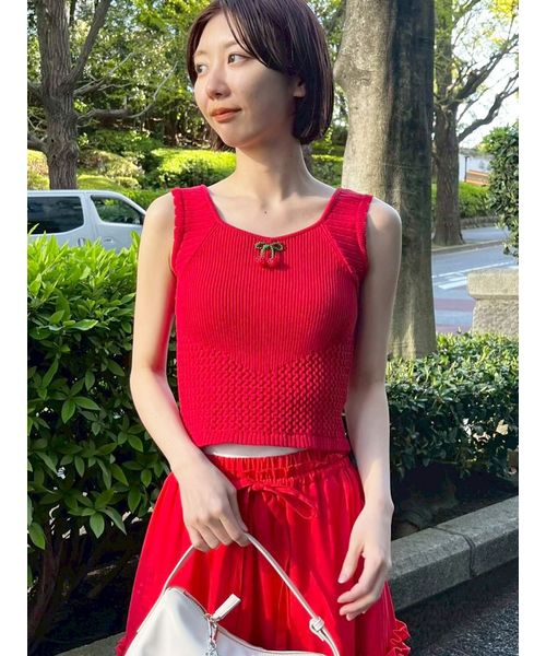 LILY BROWN リリーブラウン チェリーモチーフニットタンクトップス リリーブラウン LILY BROWN チェリーモチーフニットタンク