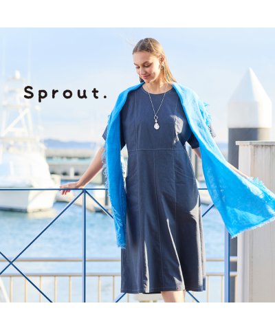 【Sprout.】綿麻混デニム　ドルマンスリーブワンピ