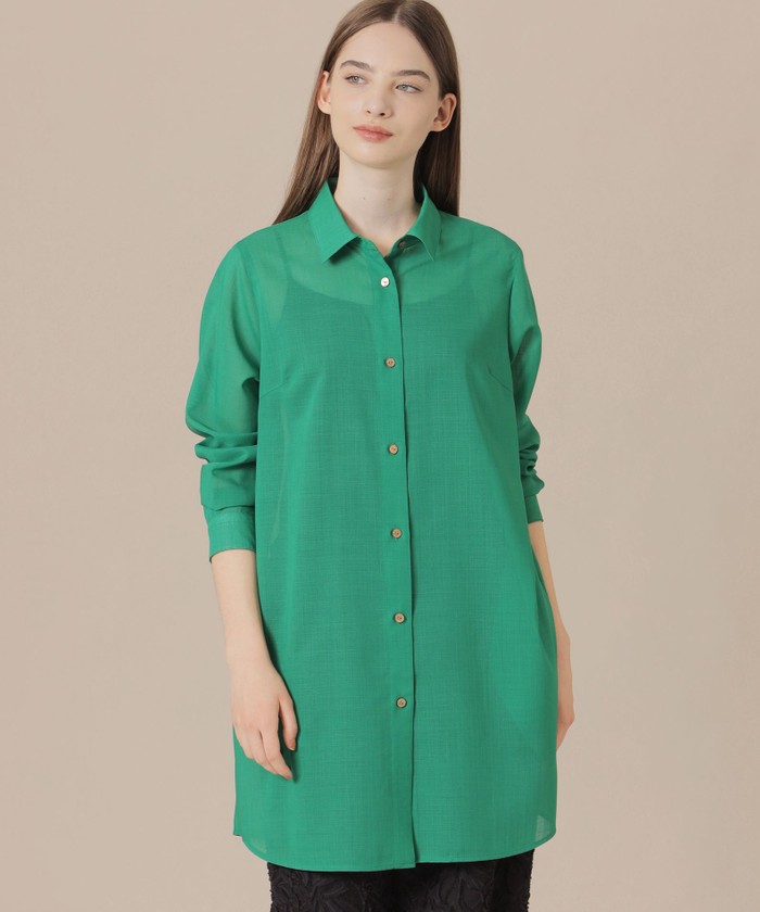 【美品】マッキントッシュロンドン　シャツ　フレンチスリーブ　グリーン系 美品】マッキントッシュロンドン シャツ フレンチスリーブ