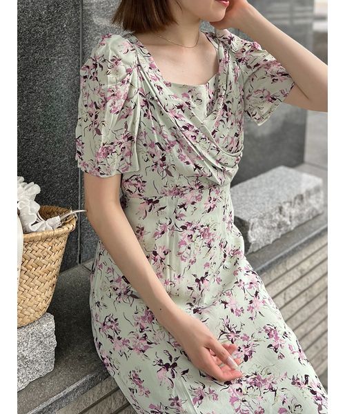 00サイズあり】レーヨンカシュクールプリントワンピース