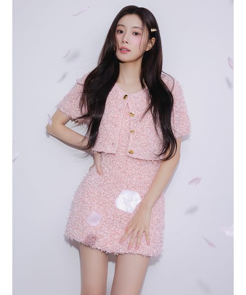 スナイデル　ピンクカーディガン ミックスツイードライクニットカーディガン（カーディガン