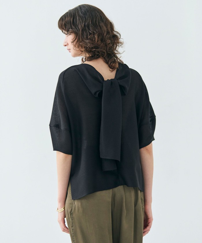 BEIGE 【洗える・吸水速乾・防シワ】LIATRIS / バックリボンハーフスリーブブラウ BLACK 4 BEIGE 【洗える・吸水速乾・防シワ】LIATRIS / バックリボンハーフスリーブブラウ BLACK 4