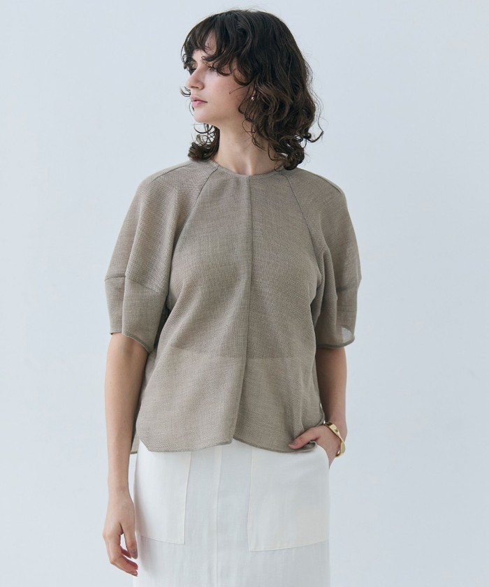 BEIGE 【洗える・吸水速乾・防シワ】LIATRIS / バックリボンハーフスリーブブラウ FLAX 4 BEIGE 【洗える・吸水速乾・防シワ】LIATRIS / バックリボンハーフスリーブブラウ FLAX 4