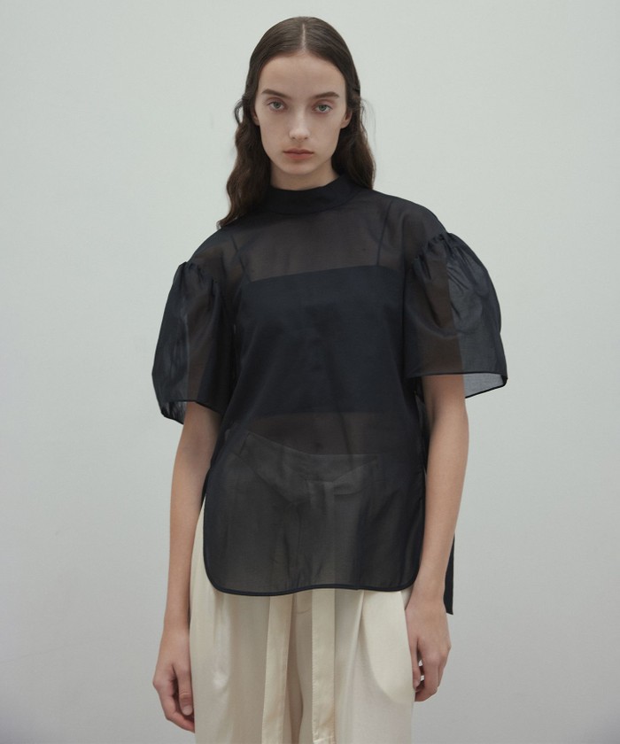 BEIGE 【洗える】PLUMERIA / コットンシアーパフスリーブブラウス BLACK 4 BEIGE 【洗える】PLUMERIA / コットンシアーパフスリーブブラウス BLACK 4