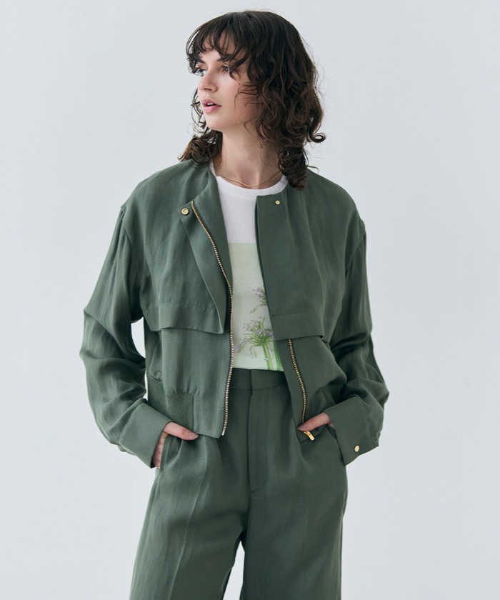 BEIGE 【洗える】BERNARD / リネンノーカラーラップブルゾン OLIVE 4 BEIGE 【洗える】BERNARD / リネンノーカラーラップブルゾン OLIVE 4