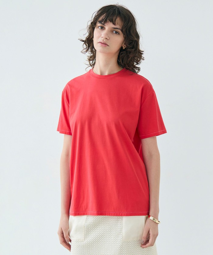BEIGE 【洗える】VERONICA / カラーステッチ半袖クルーネックTシャツ POPPYRED 32 BEIGE 【洗える】VERONICA / カラーステッチ半袖クルーネックTシャツ POPPYRED 32