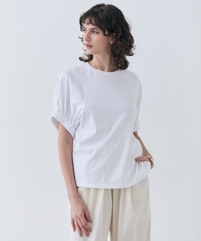BEIGE 【洗える】STOCK / オーガニックコットン半袖ギャザートップス WHITE 4 BEIGE 【洗える】STOCK / オーガニックコットン半袖ギャザートップス WHITE 4