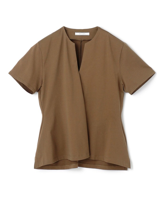 BEIGE 【洗える】STOCK / オーガニックコットン半袖Vスリットトップス KHAKI 4 BEIGE 【洗える】STOCK / オーガニックコットン半袖Vスリットトップス KHAKI 4