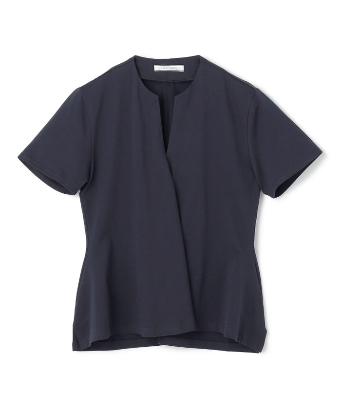 BEIGE 【洗える】STOCK / オーガニックコットン半袖Vスリットトップス NAVY 4 BEIGE 【洗える】STOCK / オーガニックコットン半袖Vスリットトップス NAVY 4