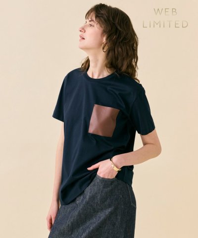 【WEB限定・洗える】TORENIA / レザーポケットコットンクルーネックTシ