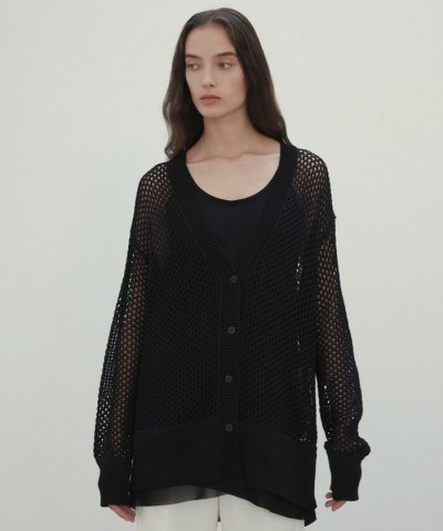 【洗える】ALOE / コットンメッシュVネックミドル丈カーディガン