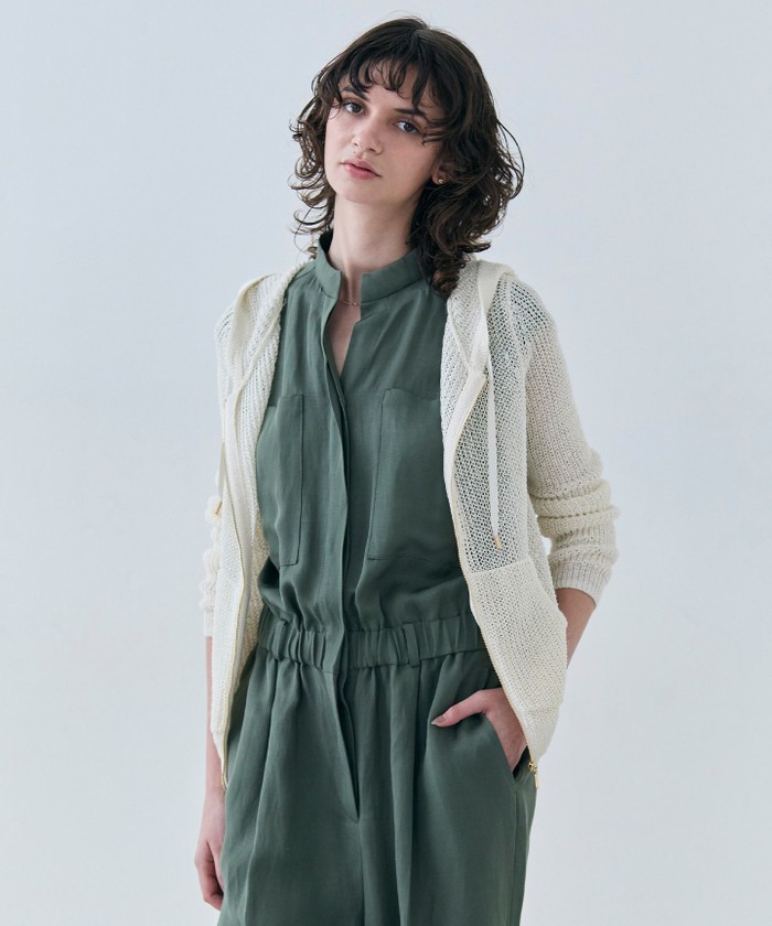 BEIGE 【洗える】OPTICAL / ペーパーヤーンフーディージップニット ECRU 32 BEIGE 【洗える】OPTICAL / ペーパーヤーンフーディージップニット ECRU 32