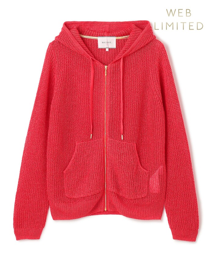 BEIGE 【洗える】OPTICAL / ペーパーヤーンフーディージップニット POPPYRED 32 BEIGE 【洗える】OPTICAL / ペーパーヤーンフーディージップニット POPPYRED 32