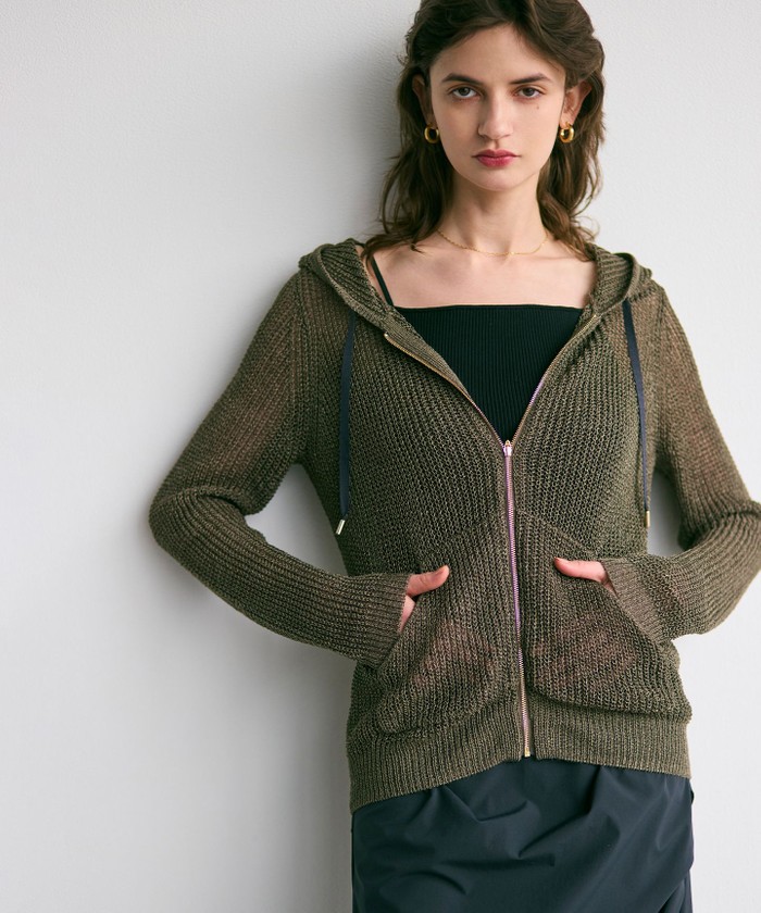 BEIGE 【洗える】OPTICAL / ペーパーヤーンフーディージップニット KHAKI 4 BEIGE 【洗える】OPTICAL / ペーパーヤーンフーディージップニット KHAKI 4