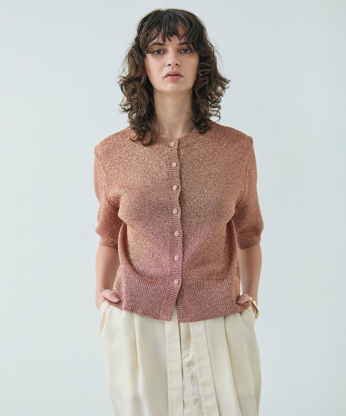 BEIGE 【洗える】VANDA / ラメ入りクルーネック半袖カーディガン DARKNUDE 4 BEIGE 【洗える】VANDA / ラメ入りクルーネック半袖カーディガン DARKNUDE 4