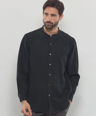 【LEON掲載】ハイカウントリネンバンドカラーシャツ