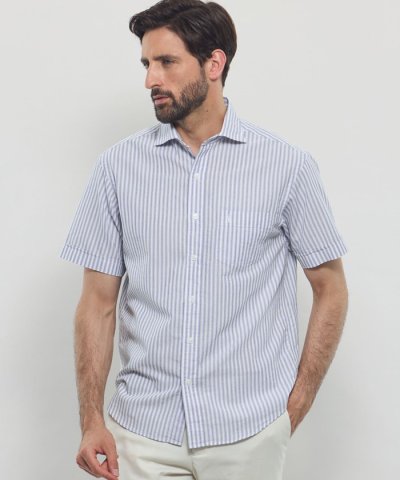 パナマサッカーストライプ 半袖ワイドカラーシャツ