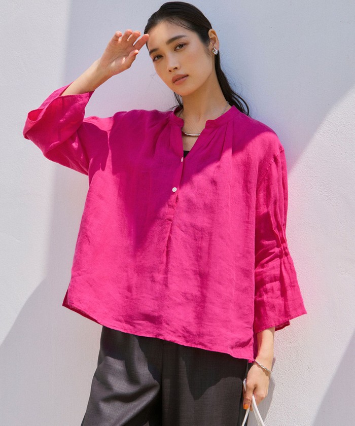 23区ピンクの長袖ブラウス裾ラメ加工 23区（シャツ/ブラウス(長袖/七分) ・ ピンク/桃色系）のフリマ