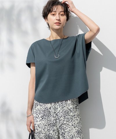 【汗じみ防止/洗える】スムースデザイン フレンチスリーブ Tシャツ
