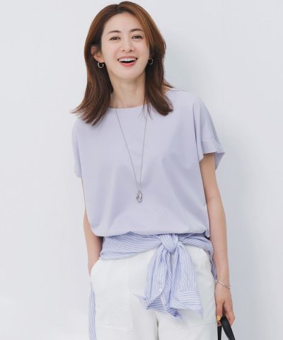 【汗じみ防止/洗える】スムースデザイン フレンチスリーブ Tシャツ