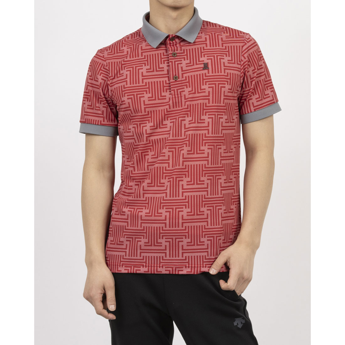 LANVINSPORT モノグラム柄半袖ポロシャツ【Sunscreen NIR/吸汗速乾】 レッド 44