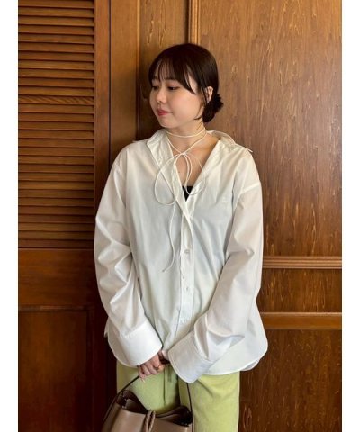 【イージーケア】リボン付きオーバーサイズシャツ