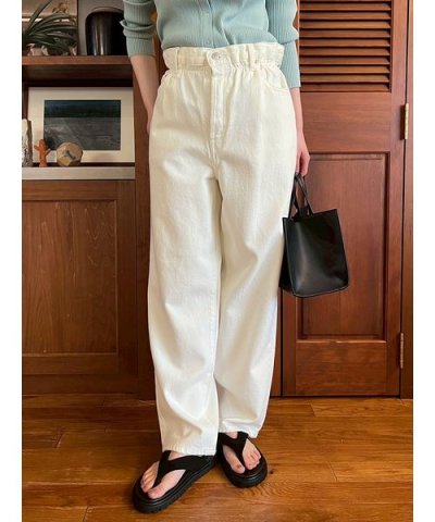 【ウォッシャブル】ウエストゴムギャザーデニムパンツ