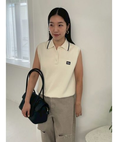 【ウォッシャブル】【接触冷感】スリーブレスドライタッチポロニット