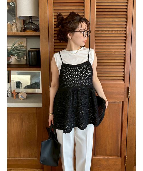 【ウォッシャブル】クロシェニットキャミ×ノースリトップス ウォッシャブル】クロシェニットキャミ×ノースリトップス(ニット