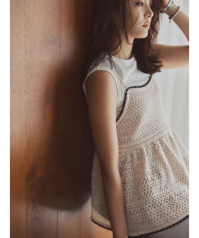 【ウォッシャブル】クロシェニットキャミ×ノースリトップス