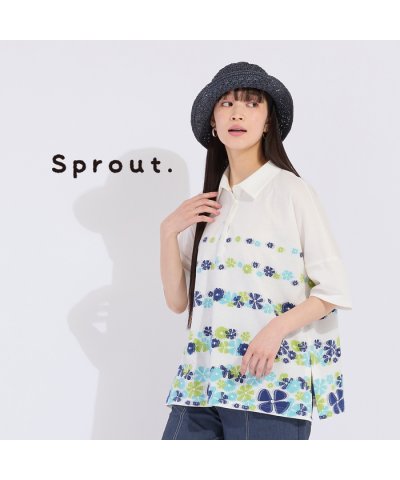 【Sprout.】フラワーカットジャカードポロシャツ