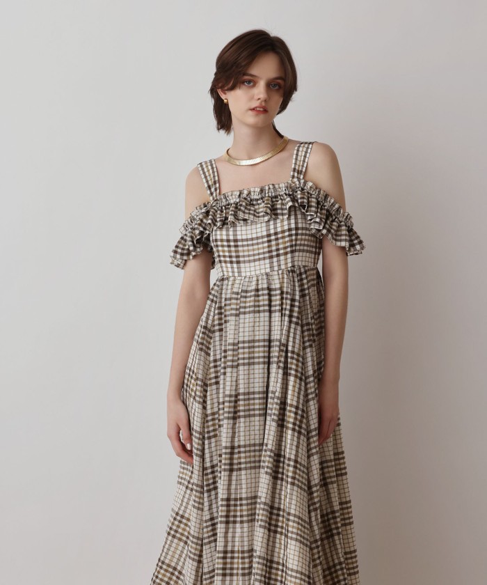 GRACECONTINENTAL チェックサッカーワンピース ブラウン 36 GRACECONTINENTAL チェックサッカーワンピース ブラウン 36