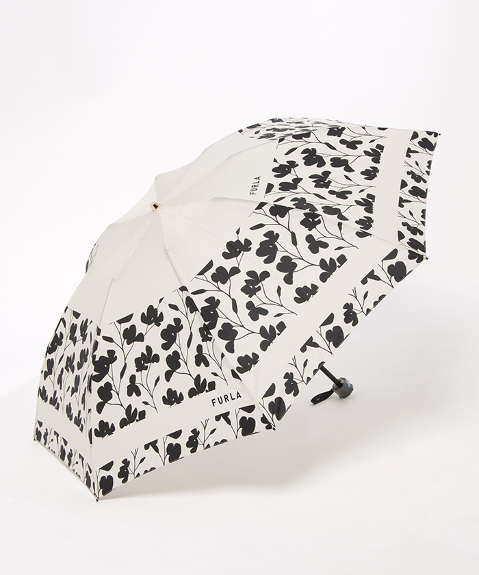 フルラ FURLA 雨傘 折りたたみ傘 コンパクト カメリア 白黒 花柄