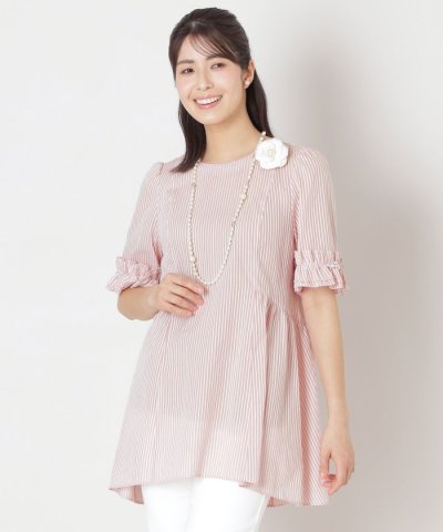 カラミストライプ チュニックブラウス